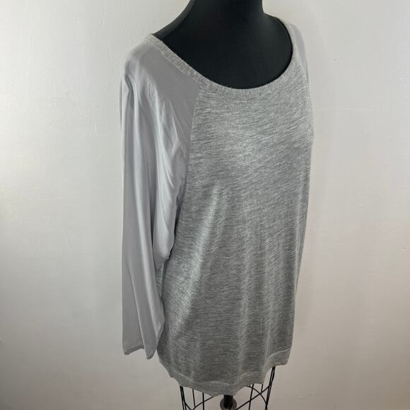 VINCE Light Gray Heather Cashmere Tunic Top with Stretch-Silk Sleeves Scoop L - Picture 4 of 10